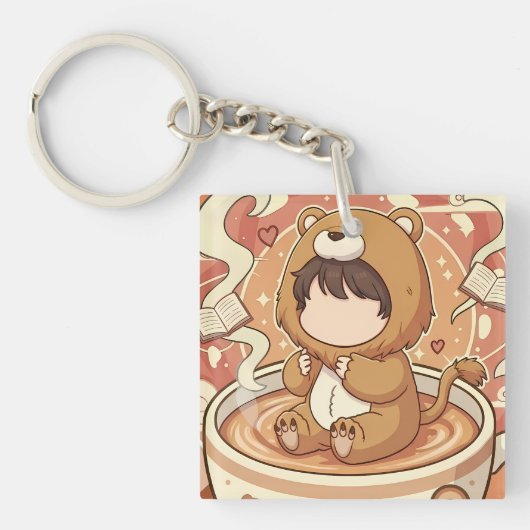 Porte-clés Cute Lion Boy Drinking Coffee (Devant)
