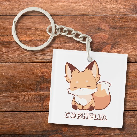 Porte-clés Cute Little Smiling Fox Personalized Name 