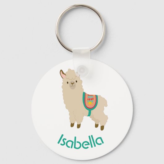 Porte-clés Cute Llama Ajouter Votre Nom Turquoise Texte Porte (Recto)