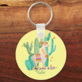 Porte-clés Cute Llama and Cactus with Flowers - Yellow (Verso)
