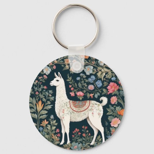 Porte-clés Cute Llama Élégant Floral (Recto)