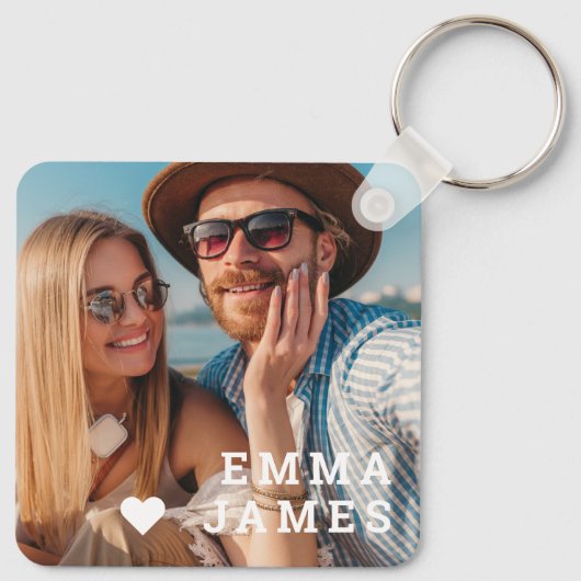 Porte-clés Cute Love Heart Photo Couples Personalized Names (Dos)