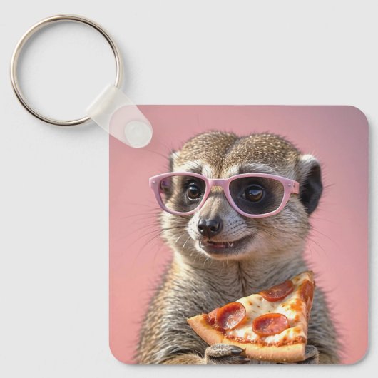 Porte-clés Cute Meerkat avec lunettes et pizza (Recto)