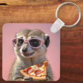Porte-clés Cute Meerkat avec lunettes et pizza (Verso)