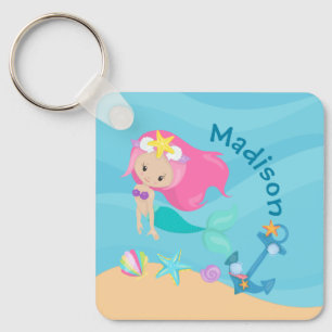 Porte-clés Cute Mermaid Girl Plage Enfants Personnalisés