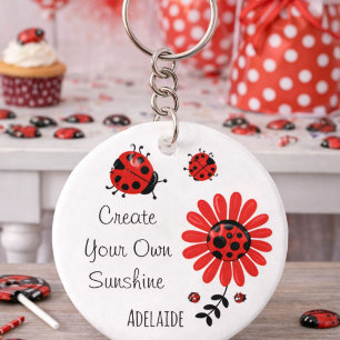 Porte-clés Cute Modern Red Ladybug Personalized Name