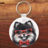 Porte-clés Cute Nerd rouge Pomeranian (Verso)