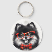Porte-clés Cute Nerd rouge Pomeranian (Verso)