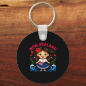 Porte-clés Cute New Zealand Girl With Fern And Waves Dor Kids (Recto)