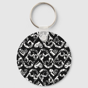 Porte-clés Cute noir blanc Coeurs vintages design arrière - p
