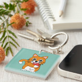 Porte-clés Cute Orange Blanc Chat Manger Rouge Pomme Carton (Devant Droit)