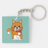 Porte-clés Cute Orange Blanc Chat Manger Rouge Pomme Carton (Dos)
