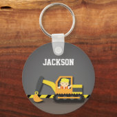 Porte-clés Cute Orange Excavator Construction Builder Garçon (Recto)