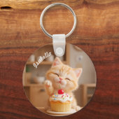 Porte-clés Cute Orange Kitten avec un Cupcake (Verso)