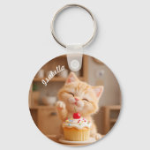 Porte-clés Cute Orange Kitten avec un Cupcake (Verso)