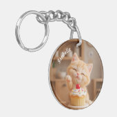 Porte-clés Cute Orange Kitten avec un Cupcake (Devant gauche)