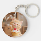 Porte-clés Cute Orange Kitten avec un Cupcake (Dos)