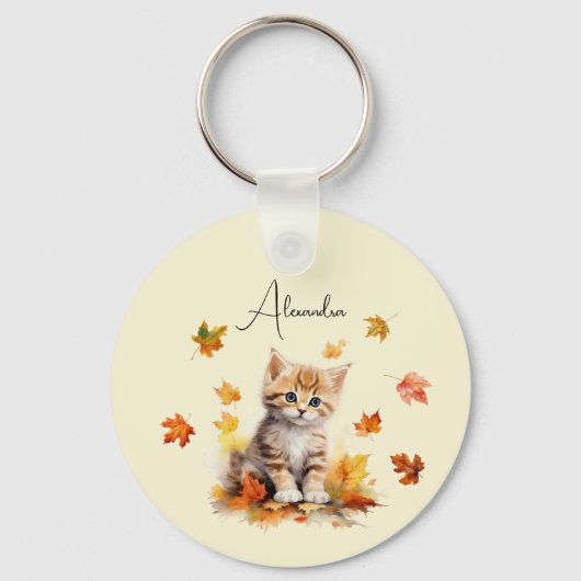 Porte-clés Cute Orange Tabby Kitten dans les feuilles d'autom (Recto)