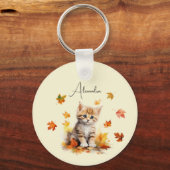 Porte-clés Cute Orange Tabby Kitten dans les feuilles d'autom (Recto)