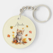 Porte-clés Cute Orange Tabby Kitten dans les feuilles d'autom (Dos)