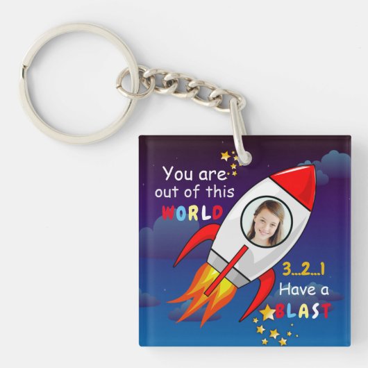 Porte-clés Cute Outer Space Rocket Ship Blast Off Birthday (Devant)