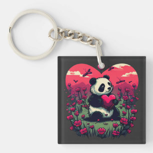 Porte-clés Cute Panda Holding Heart - cadeau de la Saint-Vale