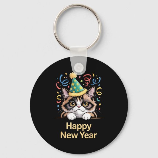 Porte-clés Cute Party Cat Happy New Year Funny New Year’s Eve (Recto)