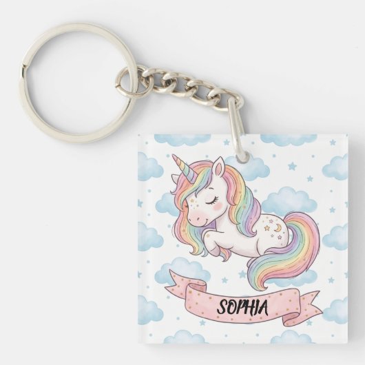 Porte-clés Cute Pastel Rainbow Unicorn Clouds Personalized (Devant)