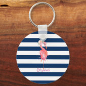 Porte-clés Cute Pink Flamingos Flower,Striped (Recto)