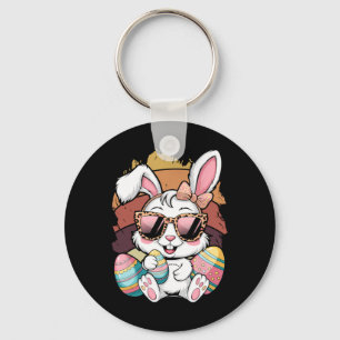 Porte-clés Cute Pink Plaid Pattern Easter Bunny Face Rabbit E