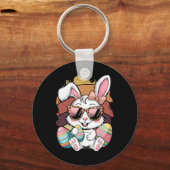 Porte-clés Cute Pink Plaid Pattern Easter Bunny Face Rabbit E (Recto)