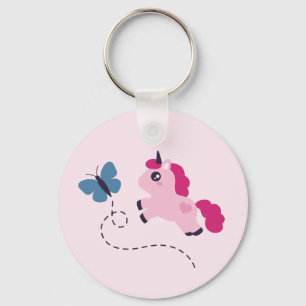 Porte-clés Cute Pink Unicorn avec un Papillon