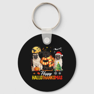 Porte-clés Cute Pug Happy Hallothanksmas Halloween Thanksgivi