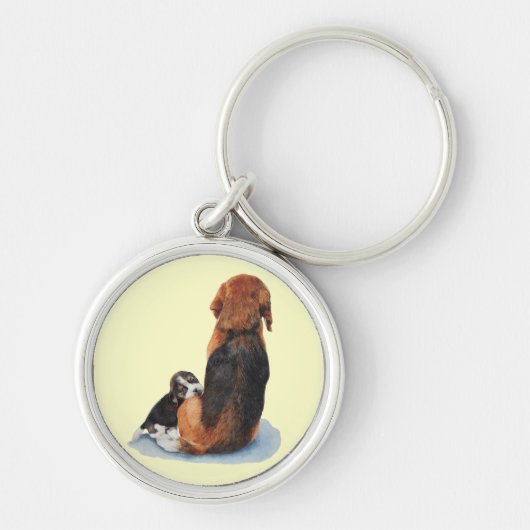 Porte-clés Cute puppy beagle and mum dog realist art keychain (Devant)