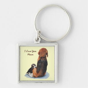Porte-clés Cute puppy beagle with mum realist dog art keyring