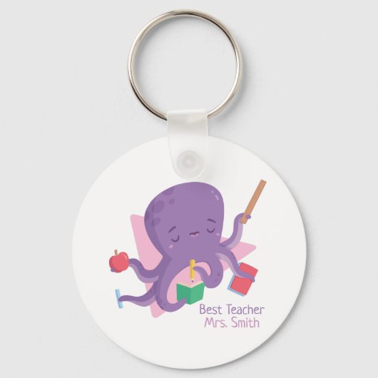 Porte-clés Cute Purple Octopus Teacher Personalized (Recto)