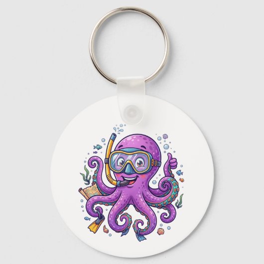 Porte-clés Cute Purple Octopus Treasure Hunter (Recto)