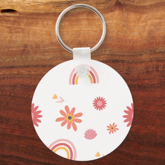 Porte-clés Cute Rainbow & Floral Pastel Pattern (Verso)