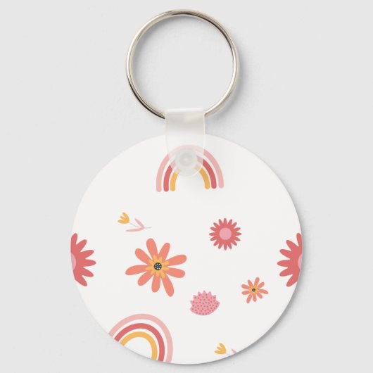 Porte-clés Cute Rainbow & Floral Pastel Pattern (Verso)