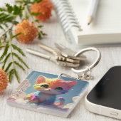 Porte-clés Cute Rainbow Kitten sur un nuage (Devant Droit)