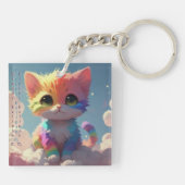 Porte-clés Cute Rainbow Kitten sur un nuage (Dos)