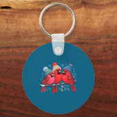 Porte-clés Cute Red Cardinals With Knitted Hats Winter Bird A (Recto)