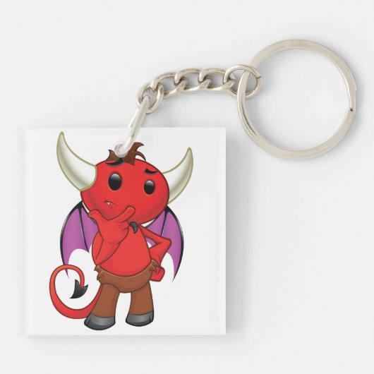 Porte-clés Cute Red Devil Character Thinking Mischievous (Dos)