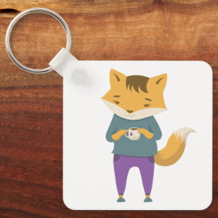 Porte-clés Cute renard avec tasse de thé