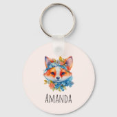 Porte-clés Cute Renard orange avec Couronne florale (Recto)