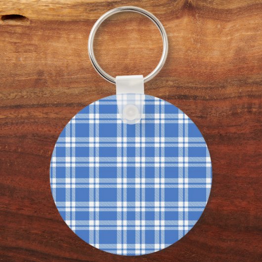 Porte-clés Cute Retro Blue Gingham Plaid Pattern (Verso)