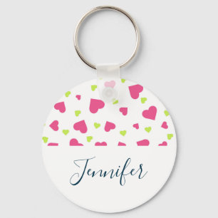 Porte-clés Cute rose et vert Tumbling Hearts Motif