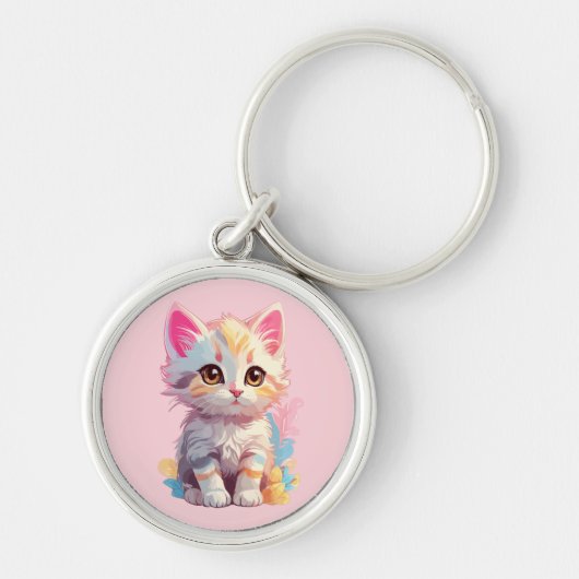 Porte-clés Cute rose jaune Kawaii Kitten (Devant)