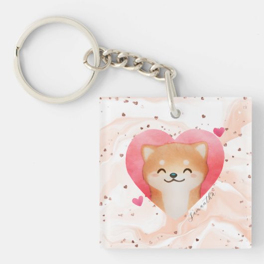 Porte-clés Cute Shiba Inu dans un coeur (Devant)