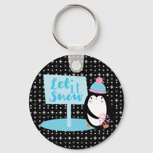 Porte-clés Cute Snowflakes Black White Penguin Button